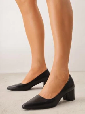 Czarne Czółenka na Słupku VICES ze Skóry Naturalnej Alcilea