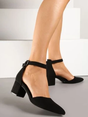 Czarne Czółenka na Słupku Vices ze Skórzaną Wkładką i Paskiem przy Kostce Nurilora