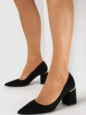 Czarne Czółenka na Słupku z Metaliczną Wstawką Grendella