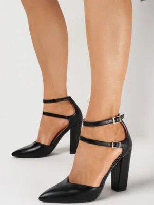 Czarne Czółenka na Słupku z Noskiem w Szpic i Podwójną Sprzączką Ragnila