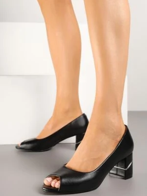 Zdjęcie produktu Czarne Czółenka Peep Toe z Ozdobnym Słupkiem Talmio