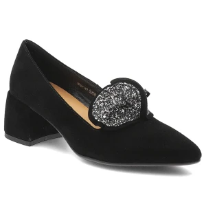 Czarne Czółenka S.Barski Eleganckie Buty Damskie Z Broszką