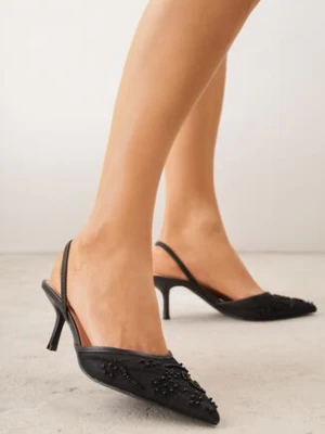 Czarne Czółenka Siateczkowe na Szpilce Ozdobione Perełkami i Haftami Vilania pallika paris