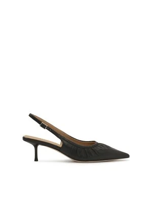 Czarne czółenka slingback z marszczoną cholewką Kazar
