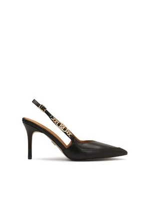 Czarne czółenka slingback z metalowym monogramem Kazar