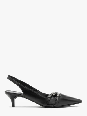 Czarne czółenka slingback z ozdobnymi paskami Ryłko