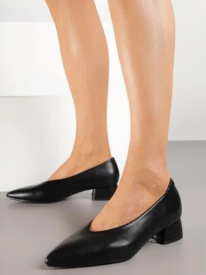 Czarne Czółenka Vices na Niskim Słupku ze Skórzaną Wkładką Rilenela