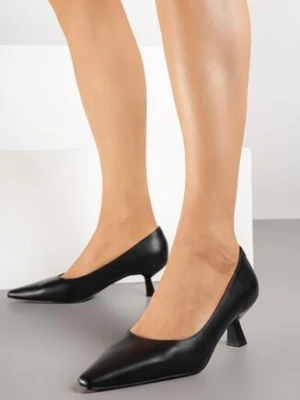 Czarne Czółenka Vices na Obcasie Typu Kaczuszka ze Skórzaną Wkładką Naliove