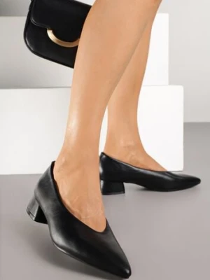 Czarne Czółenka Vices na Obcasie Typu Słupek ze Skórzaną Wkładką Rilomena