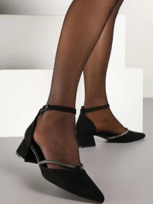 Czarne Czółenka Vices na Obcasie ze Skórzaną Wkładką i Cyrkoniami Leanieth