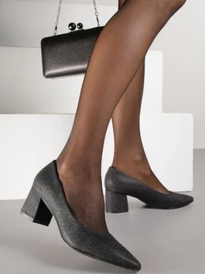 Czarne Czółenka Vices na Słupku z Brokatem ze Skórzaną Wkładką Izahelia