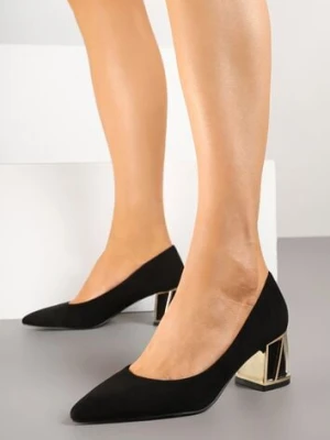 Czarne Czółenka Vices na Słupku z Metalicznym Detalem i Wkładką ze Skóry Arvisin