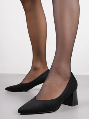 Czarne Czółenka Vices na Stożkowym Obcasie ze Skórzaną Wkładką Erani