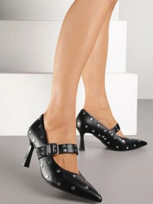 Czarne Czółenka Vices na Szpilce z Wkładką ze Skóry Naturalnej Ozdobione Nitami Rileinea