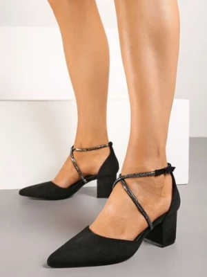 Czarne Czółenka Vices z Ekozamszu z Wkładką ze Skóry Naturalnej Ozdobione Cyrkoniami Sintelittia