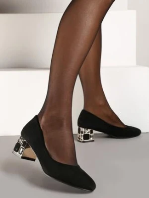 Czarne Czółenka Vices ze Skórzaną Wkładką na Biżuteryjnym Słupku Naivine