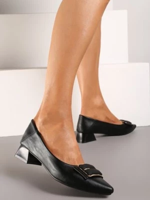 Czarne Czółenka z Ekoskóry na Słupku z Metalową Aplikacją z Cyrkoniami Limata