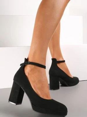 Czarne Czółenka z Imitacji Zamszu na Słupku Shilova