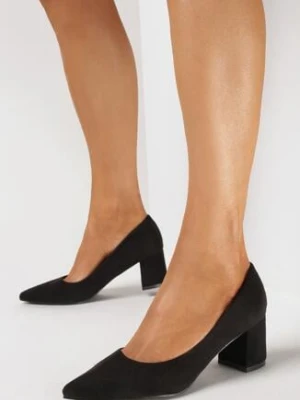 Czarne Czółenka z Imitacji Zamszu na Słupku Tarnova