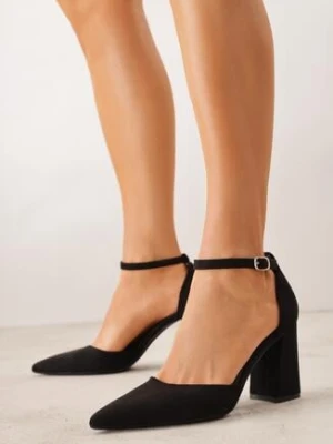 Czarne Czółenka z Imitacji Zamszu na Słupku z Noskiem w Szpic Violetto ideal