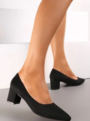 Czarne Czółenka z Imitacji Zamszu na Słupku ze Szpiczastym Noskiem Lvia