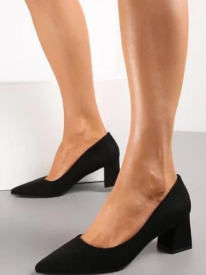 Czarne Czółenka z Imitacji Zamszu na Stożku Natania