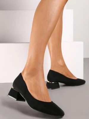 Czarne Czółenka z Metaliczną Wstawką na Niskim Słupku oraz Skórzaną Wkładką Kariala