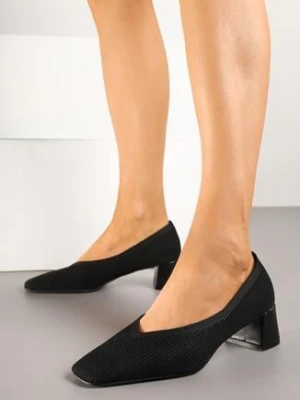 Czarne Czółenka z Prążkowanego Materiału na Słupku Tanellia sergio todzi