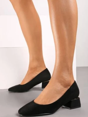 Czarne Czółenka z Wkładką z Naturalnej Skóry i Metaliczną Wstawką Sariann