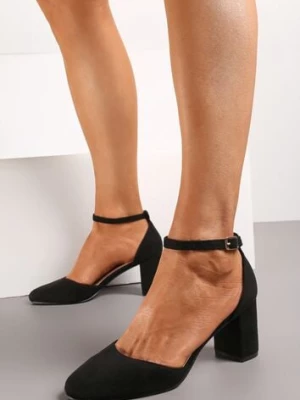 Czarne Czółenka Zapinane wokół Kostki z Ekozamszu na Słupku Tlviana