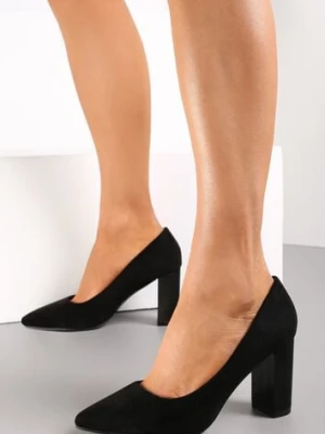 Czarne Czółenka ze Skórzaną Wkładką na Wysokim Słupku Keshi