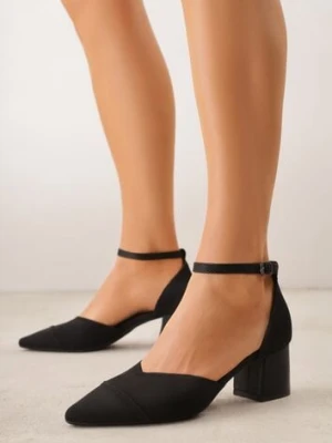 Czarne Czółenka ze Sportowej Tkaniny VICES na Słupku z Paskiem przy Kostce Loraira