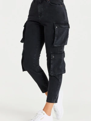 Czarne damskie jeansy cargo SikSilk