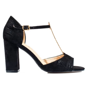 Czarne damskie klasyczne sandały na wysokim słupku Shelovet Inna marka