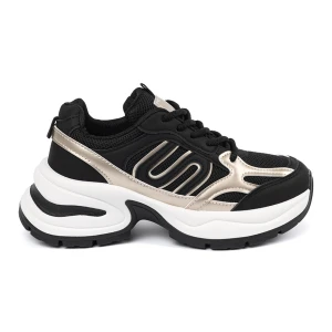 Zdjęcie produktu Czarne damskie sneakersy ze złotymi wstawkami