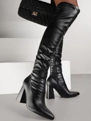 Czarne Dopasowane Kozaki Vices za Kolano na Słupku Todvira