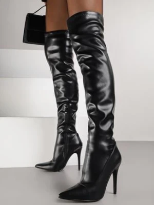 Czarne Dopasowane Kozaki Vices za Kolano na Szpilce Tedvira