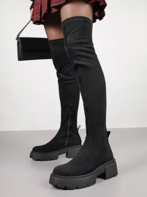 Czarne Dopasowane Kozaki z Wysoką Cholewką i Platformą Cillie seastar