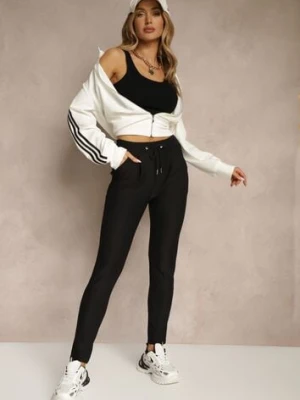 Czarne Dopasowane Spodnie High Waist z Gumką i Wiązaniem w Talii Zelpia yu & me