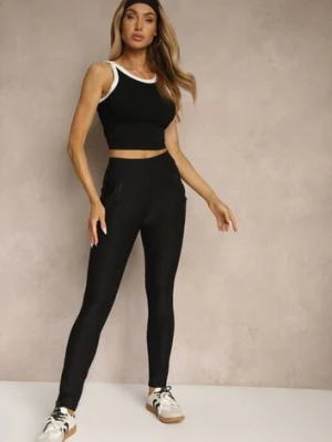 Czarne Dopasowane Spodnie High Waist z Gumką w Talii Rivbia