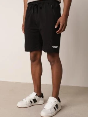 Czarne Dresowe Szorty Sportowe z Bawełną i Kieszeniami na Suwak Rharanin glo-story
