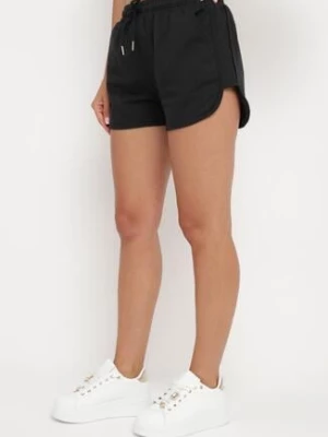 Czarne Dresowe Szorty z Bawełną High Waist Floratess j.style