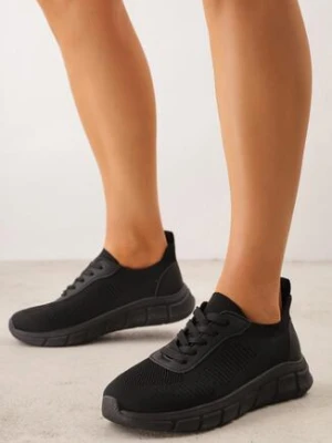 Czarne Dzianinowe Sneakersy na Grubej Podeszwie ze Żłobieniami Enolora ballada