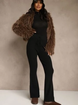 Czarne Dzianinowe Spodnie z Wiskozą o Kroju Flare Zetene