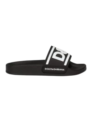 Czarne dziecięce klapki z nadrukiem logo Dolce & Gabbana