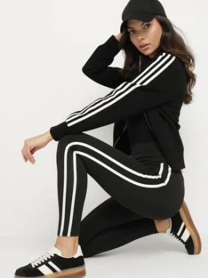 Czarne Elastyczne Legginsy z Efektem Push-Up Ozdobione Lampasami Akeria yu & me