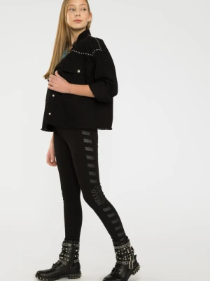 Czarne elastyczne legginsy z nadrukiem Reporter