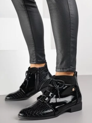 Czarne Eleganckie Botki Vices ze Sznurowaną Cholewką Vlerrie