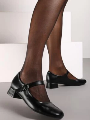 Czarne Eleganckie Czółenka na Niskim Słupku z Paseczkiem i Klamerką Torsina