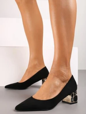 Czarne Eleganckie Czółenka Vices na Ozdobnym Obcasie ze Skórzaną Wkładką Lorevine